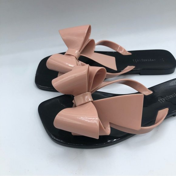 Jeffrey Campbell Size 7 Sugary Bow Slip Flop Sandals in BLush Black - Picture 2 of 5